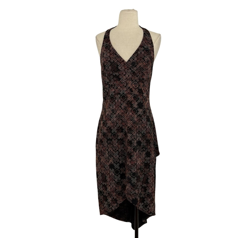 Vtg 90s Y2K Rampage Faux Wrap Halter Dress Sz L High Low Stretchy Whimsigoth